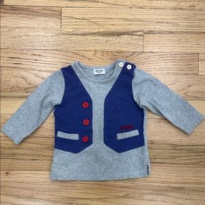 Moschino Gray, blue & Red Faux-Vest Baby Tshirt . 6/9 months